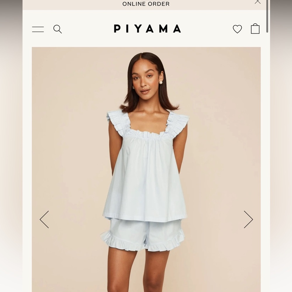 PIYAMA Light Blue Ruffle Cotton Pajama Set